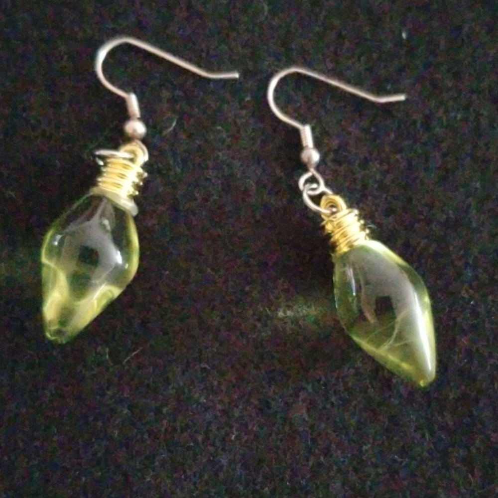 Green light bulb earrings